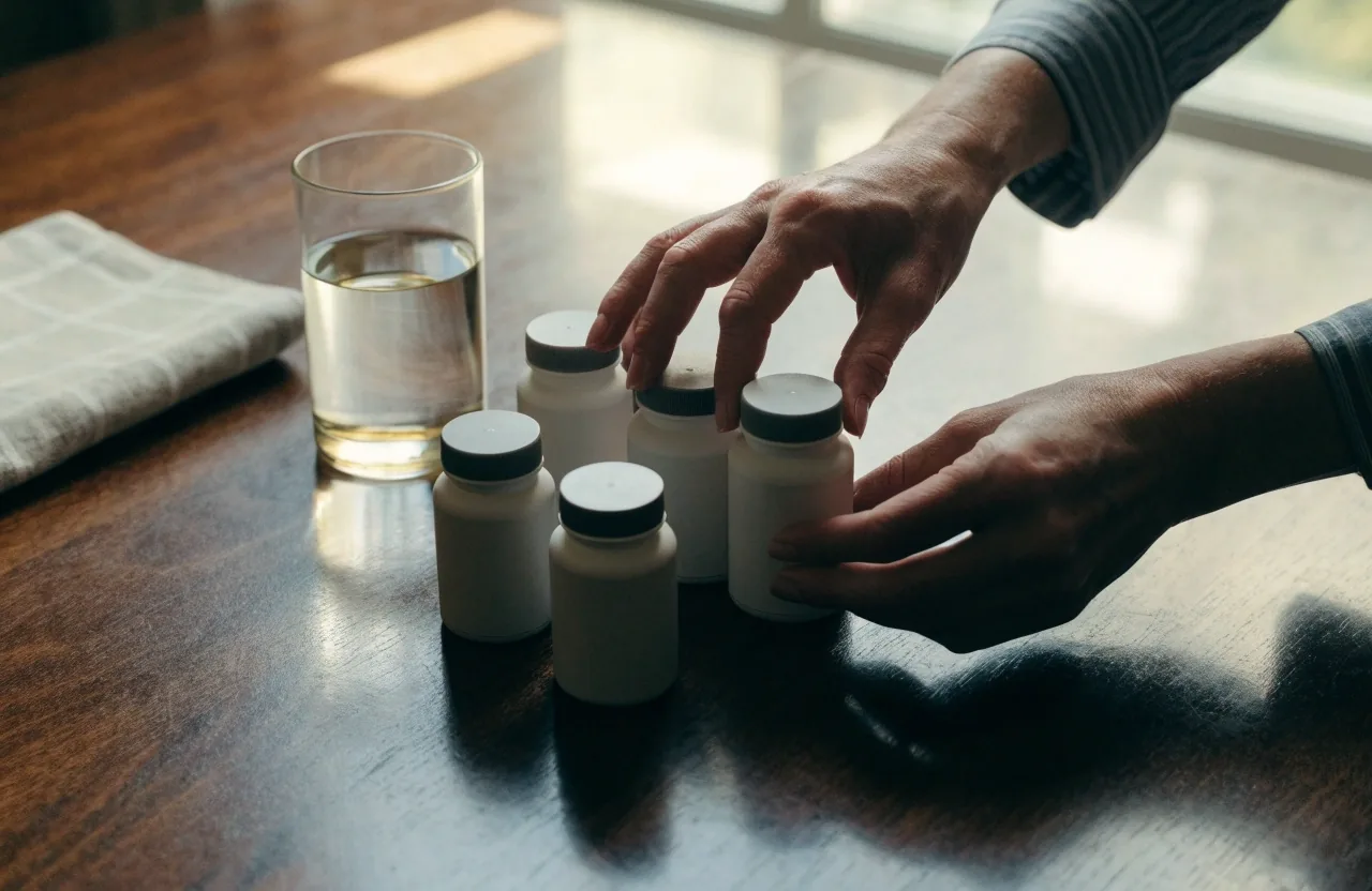 Unbranded men's supplement containers arranged on a dark surface for side-by-side comparison