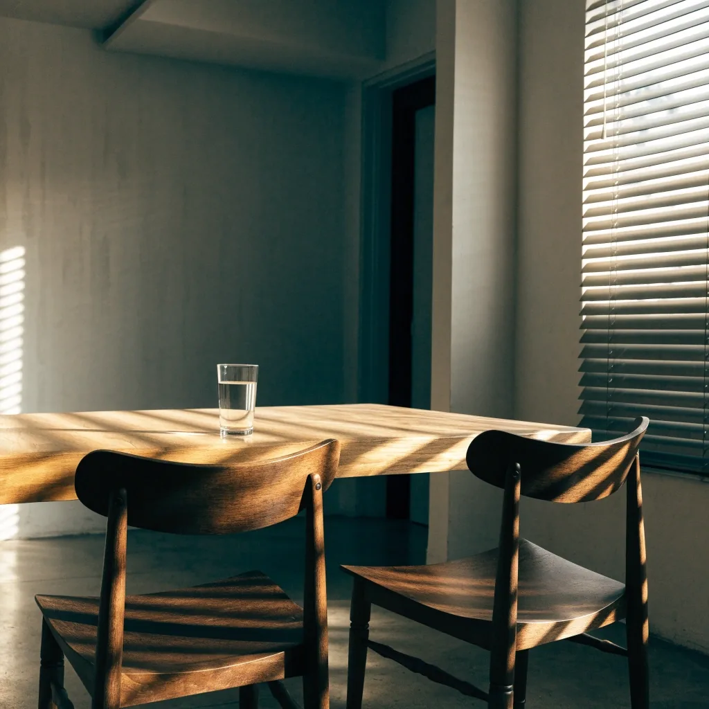 Quiet consultation room with two chairs and late afternoon light through a window blind